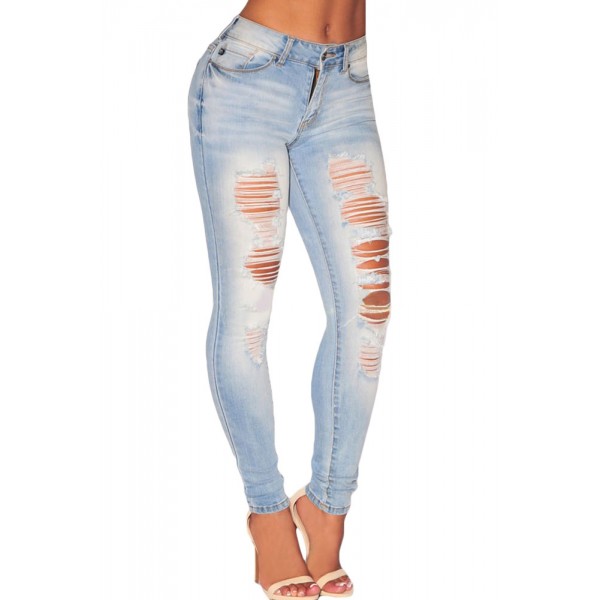 Light Denim Ripped Skinny Jeans