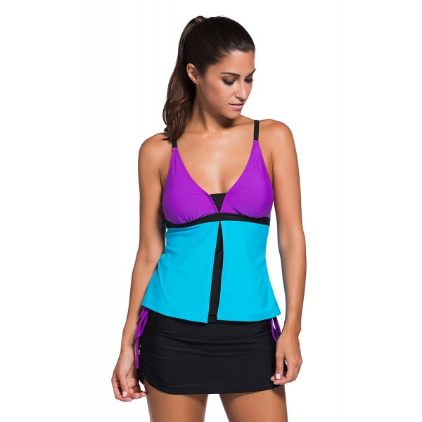 Purple Blue Colorblock Tankini Skort Bottom Swimsuit