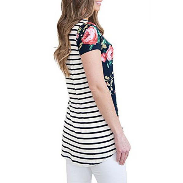 Navy Floral and Striped Casual T-shirt