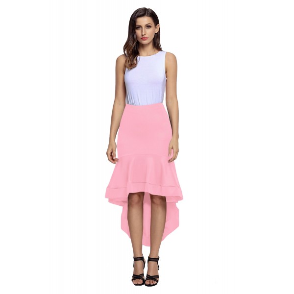 Pink Ruffle Hemline Splice High Low Skirt