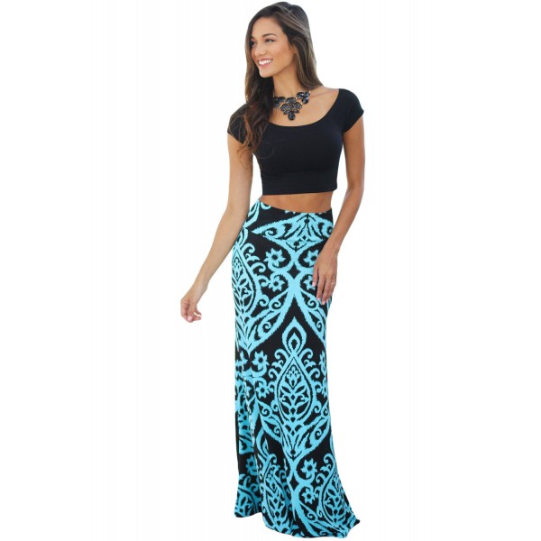 Blue Tendril Printed Maxi Skirt