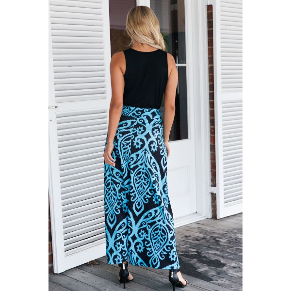 Blue Tendril Printed Maxi Skirt