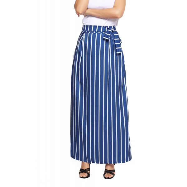 Dark Blue Striped Maxi Skirt