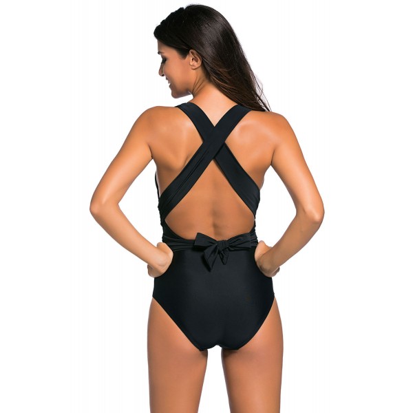 Black Self Tie One Piece Swimsuit