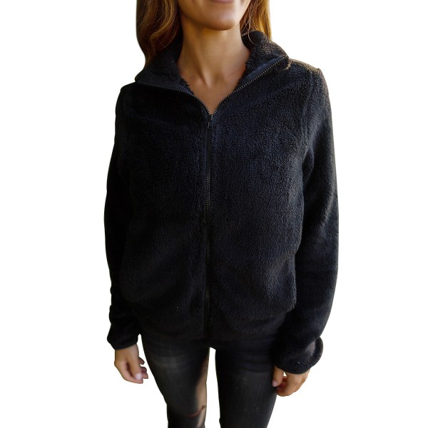 Black Fuzzy Zip up Fleece Jacket