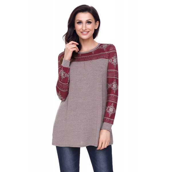 Taupe Burgundy Aztec Long Sleeve Top