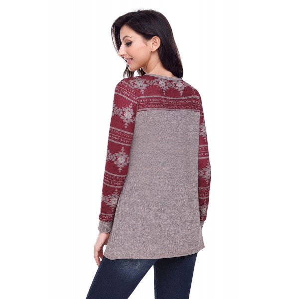 Taupe Burgundy Aztec Long Sleeve Top