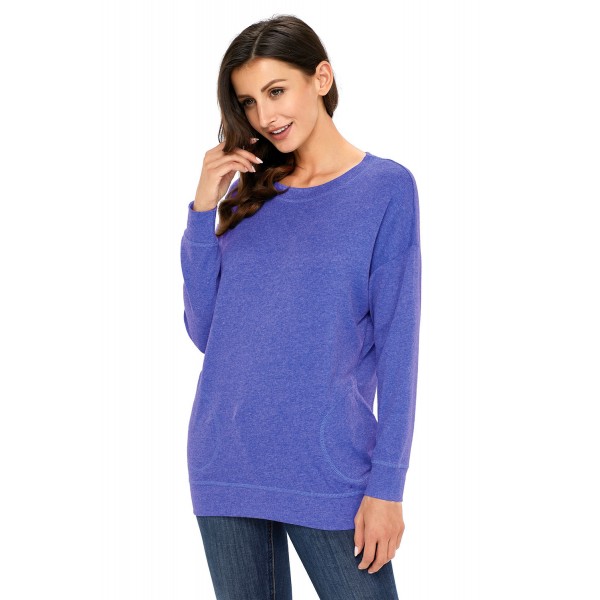 Blue Casual Pocket Style Long Sleeve Top