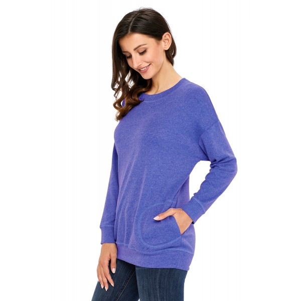 Blue Casual Pocket Style Long Sleeve Top