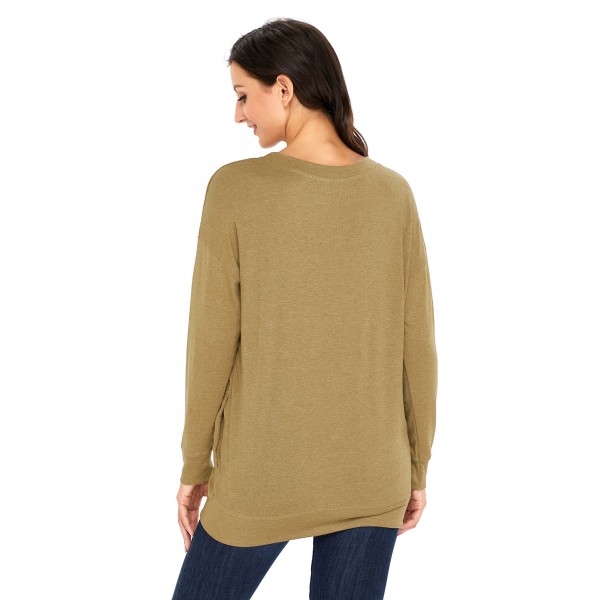 Olive Casual Pocket Style Long Sleeve Top