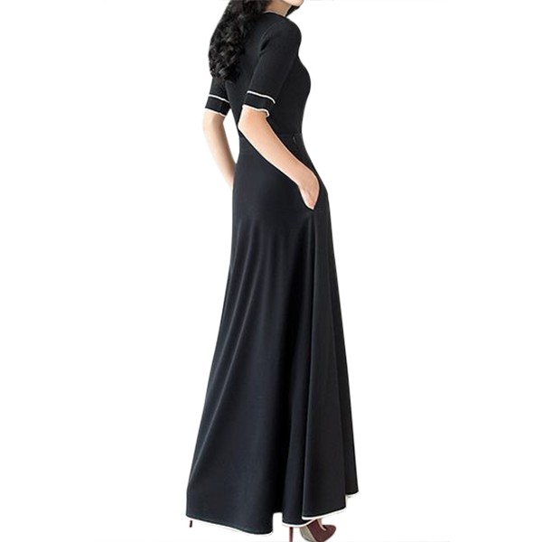 Black Piped Button Embellished High Waist Maxi Skirt