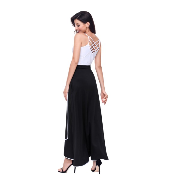 Black Piped Button Embellished High Waist Maxi Skirt