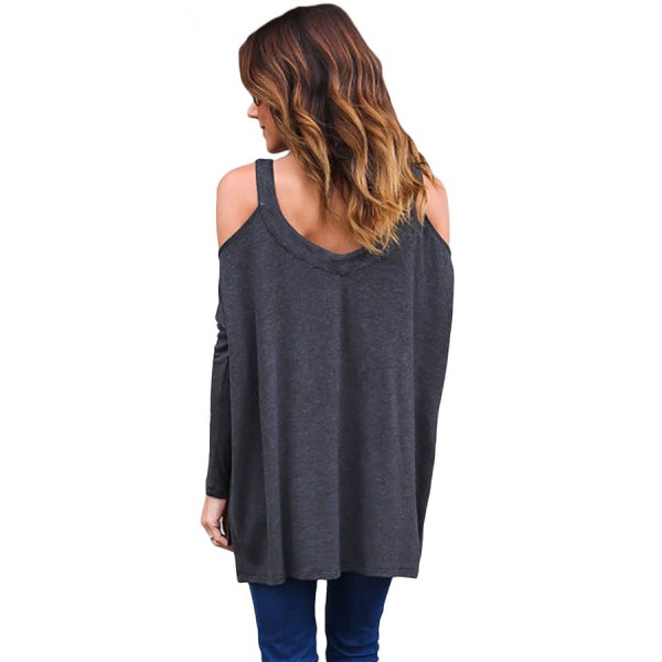 Black Long Sleeve Relaxed Fit Cold Shoulder Top