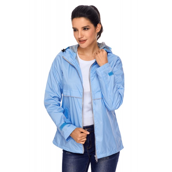 Light Blue Women Zipper Lapel Suit Blazer with Foldable Sleeve