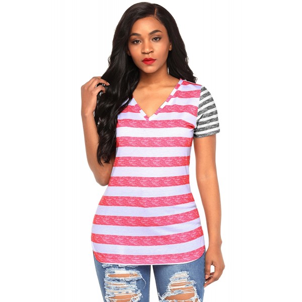 Pink Gray Striped Tee for Women