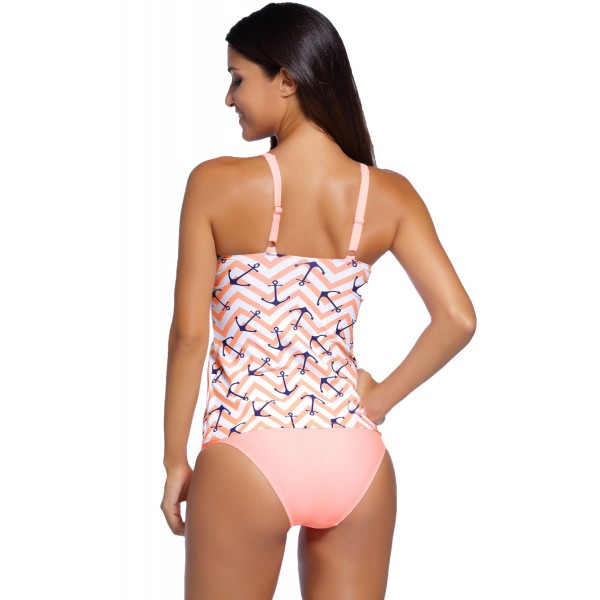 Chic Anchor Print Pink 2pcs Tankini Swimsuit