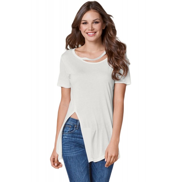 White Asymmetric Split Detail One String Shirt