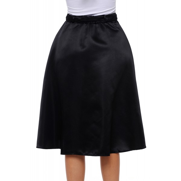 Elegant Retro Style Buttons Front Flared Midi Skirt in Black