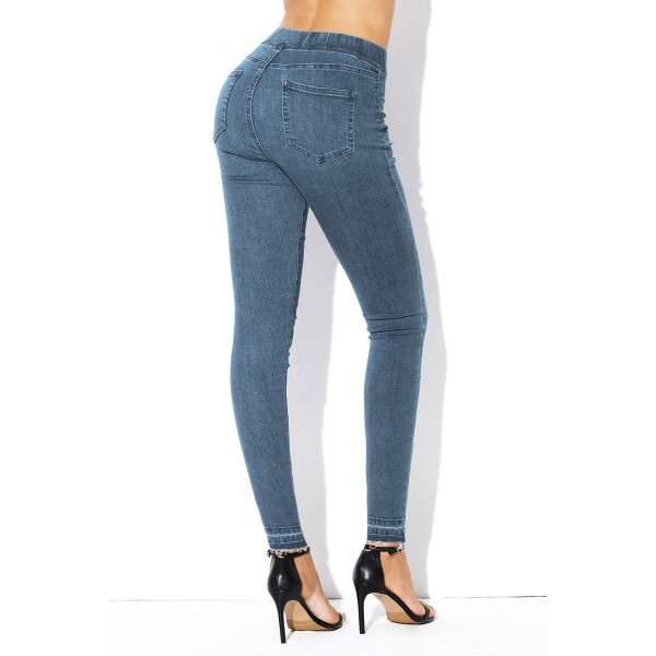 Cobalt Blue Elastic Waist Jeans Stretch Pants for Women