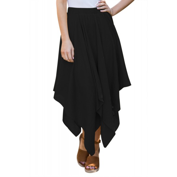 Black Irregular Hemline Midi Overskirt