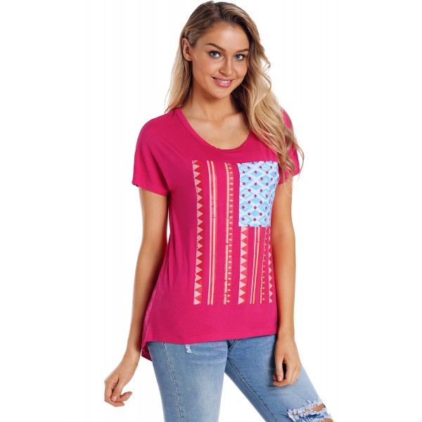 Rosy Red American Flag Graphic Short Sleeve Tee