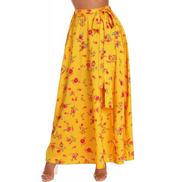 Yellow Floral Thigh Slit Maxi Skirt