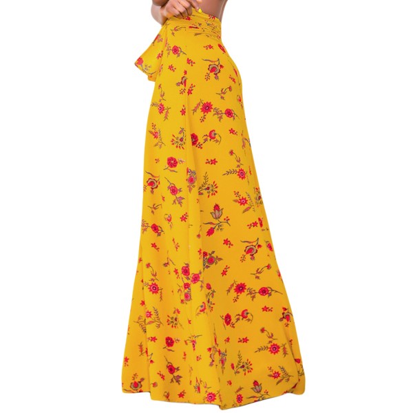 Yellow Floral Thigh Slit Maxi Skirt