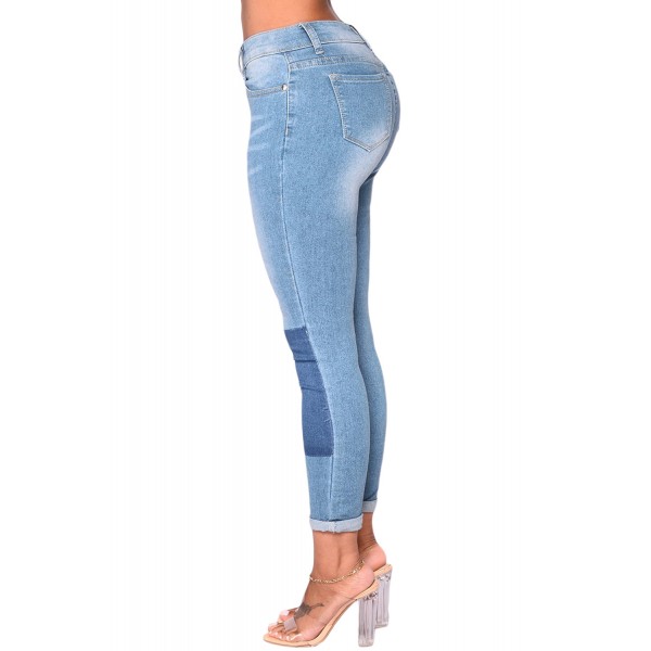 Light Blue Wash Color Block Jeans