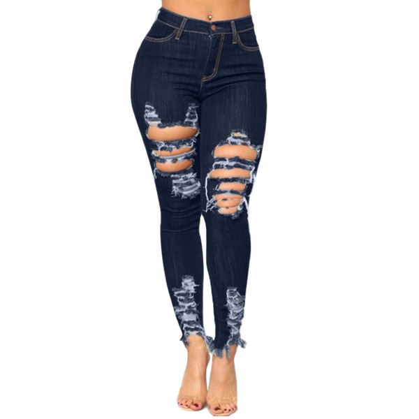 Blue High Waist Distressed Jeans