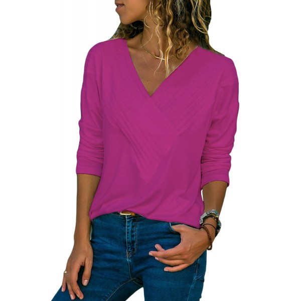 Purple Long Sleeve V Neck Casual Top