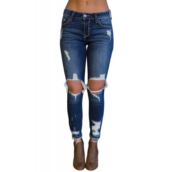 Dark Blue Destroyed Skinny Jeans