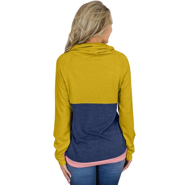 Mustard Navy Colorblock Thumbhole Sleeved Sweatshirt