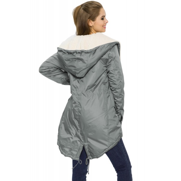 Gray Asymmetric Hooded Fleece Winter Coat