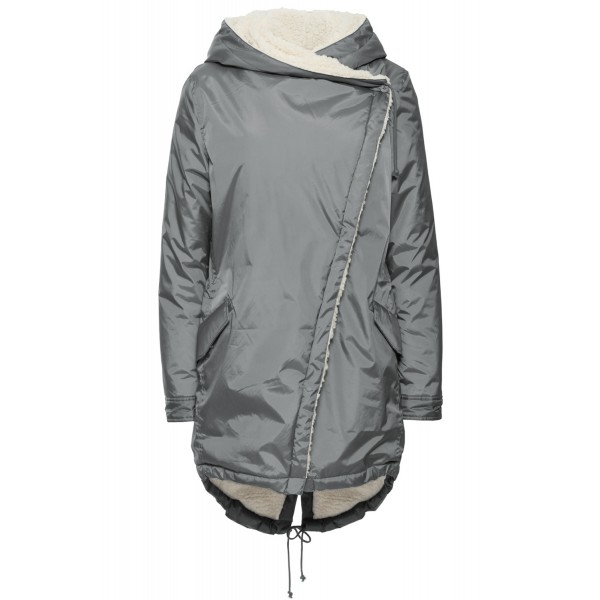 Gray Asymmetric Hooded Fleece Winter Coat