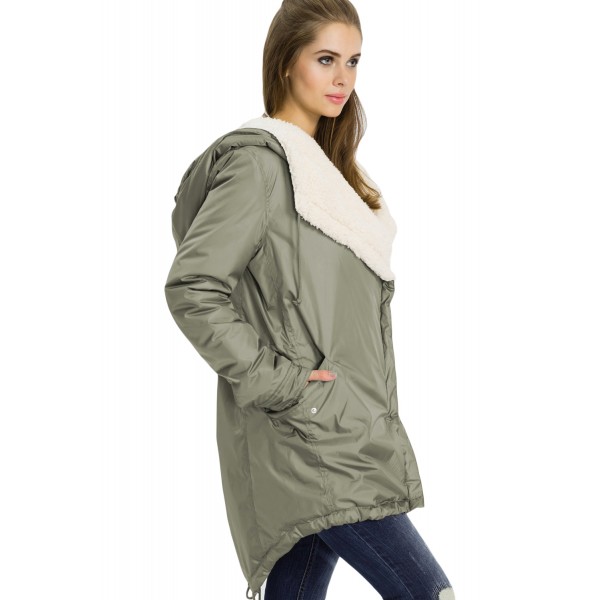 green Asymmetric Hooded Fleece Winter Coat