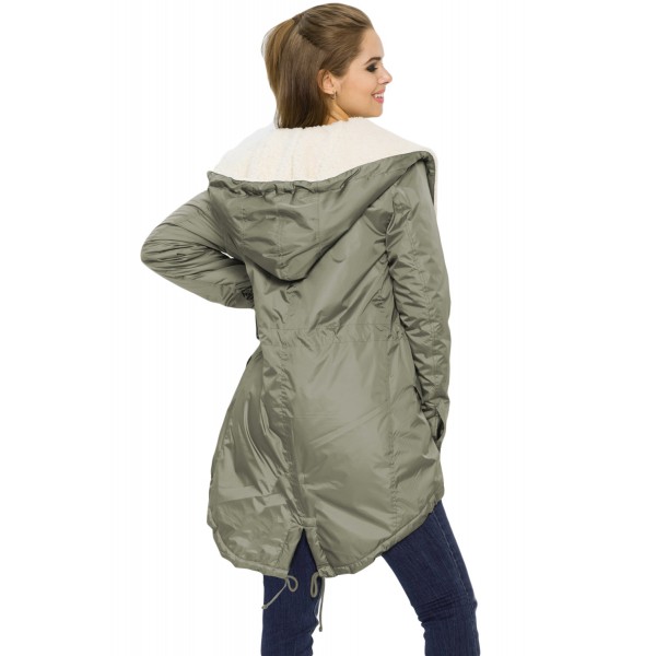 green Asymmetric Hooded Fleece Winter Coat