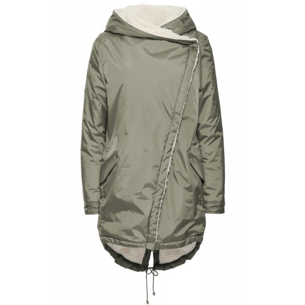 green Asymmetric Hooded Fleece Winter Coat