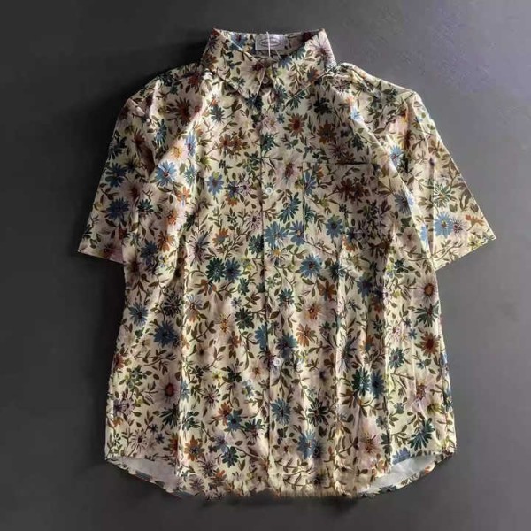 High-Quality Lightweight Fashionable Cuban Collar Beach Floral Short Sleeve Shirt