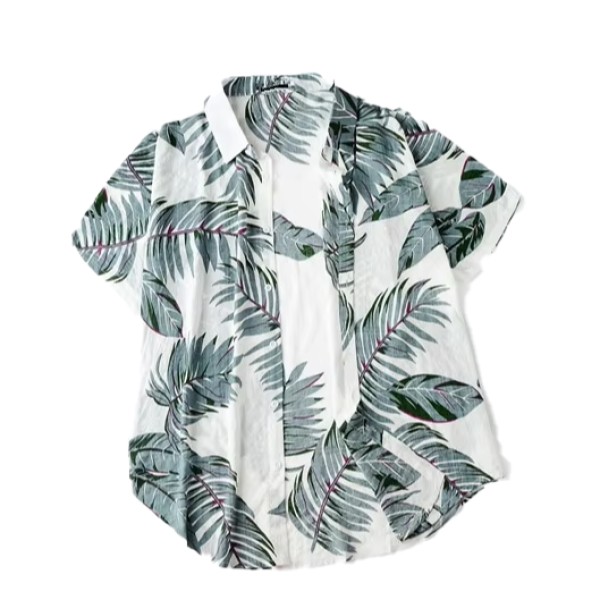 Men's Casual Hawaiian Style Beach Vacation Printed Tree Leaves Shirt