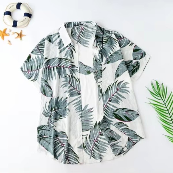 Men's Casual Hawaiian Style Beach Vacation Printed Tree Leaves Shirt