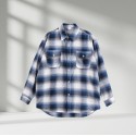 Screen Printing Long Sleeves Oversized Fuzzy Wool Plaid Shirt