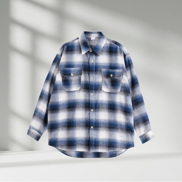 Screen Printing Long Sleeves Oversized Fuzzy Wool Plaid Shirt
