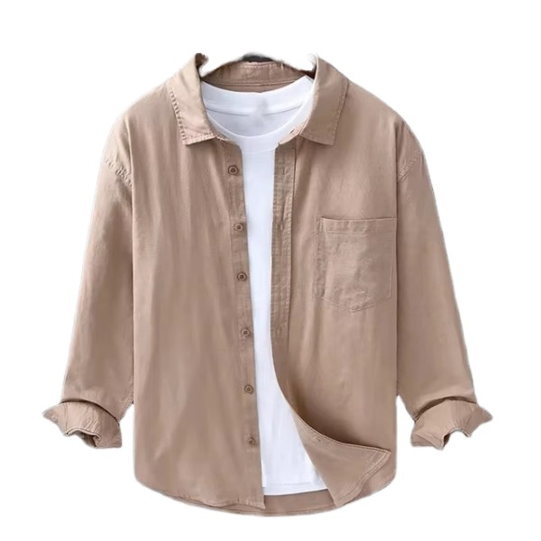 Men's Cotton Linen Long Sleeve Shirt Simple Versatile Daily Tops Casual