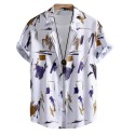 Men's Geometric Pattern Printed Short-sleeved Lapel Shirt