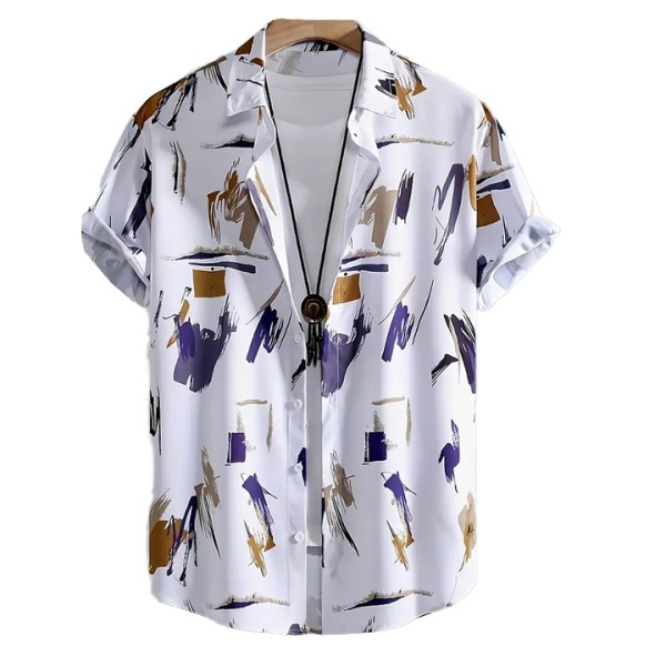 Men's Geometric Pattern Printed Short-sleeved Lapel Shirt