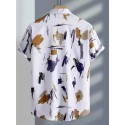 Men's Geometric Pattern Printed Short-sleeved Lapel Shirt