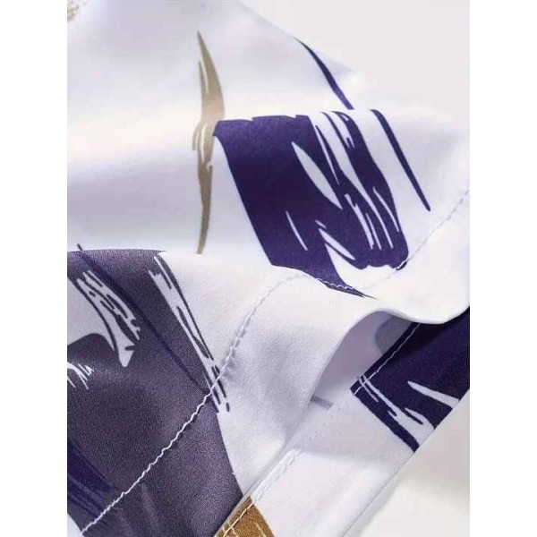 Men's Geometric Pattern Printed Short-sleeved Lapel Shirt