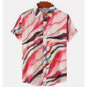 Geometric Printing Shirts Men's Color Block Short Sleeve