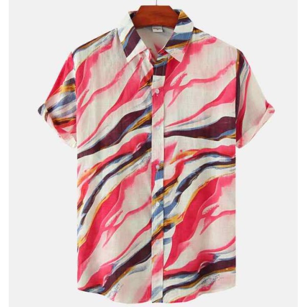 Geometric Printing Shirts Men's Color Block Short Sleeve