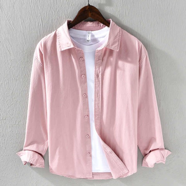 Men's Simple Casual Dress Shirt 100% Cotton Long-Sleeved